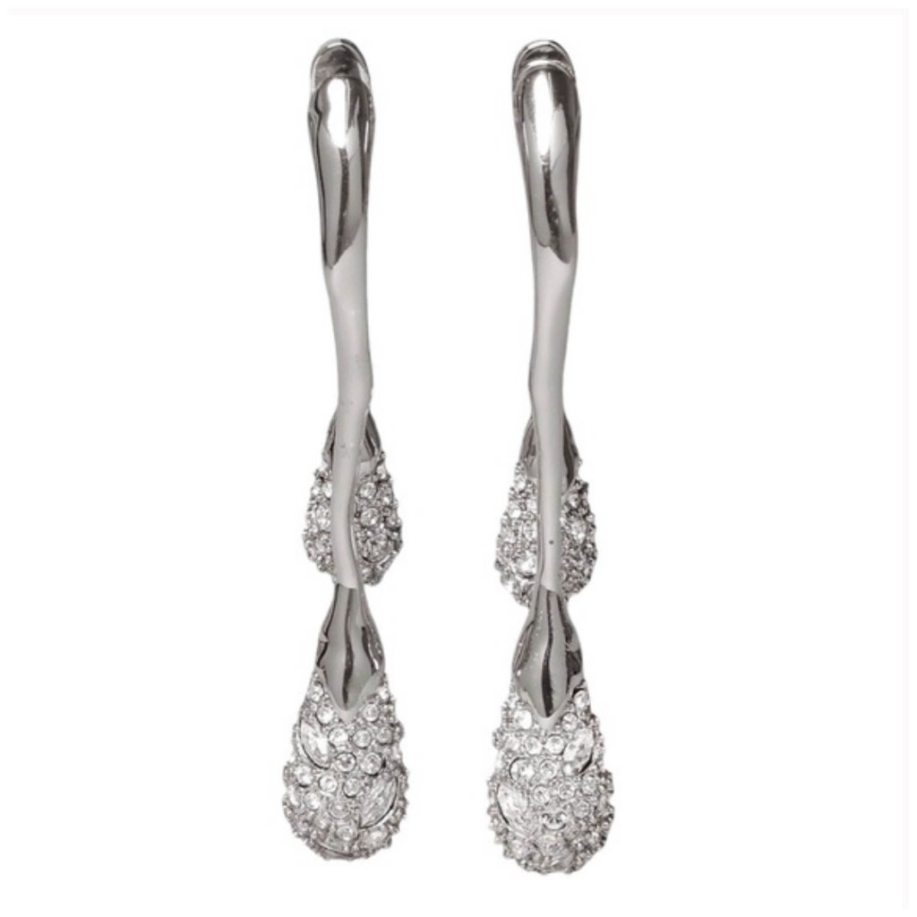 Alexis Bittar Solanales Crystal Double Drop Earrings Silver 225 220$